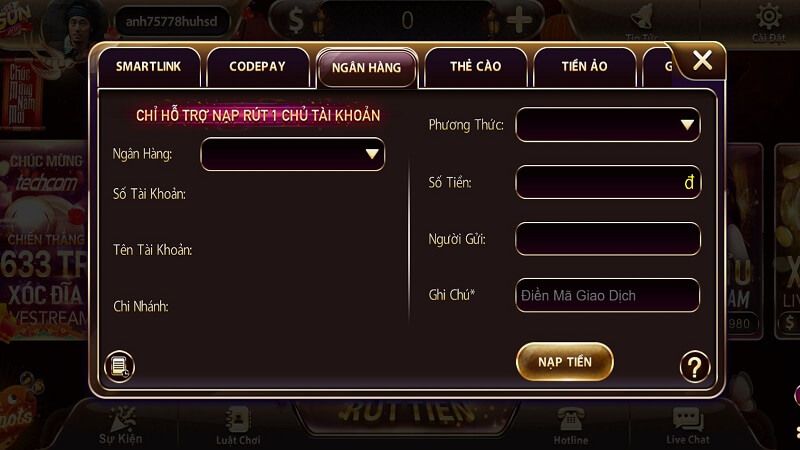 Bạn thực hiện nạp tiền đơn giản với từng bước dễ dàng